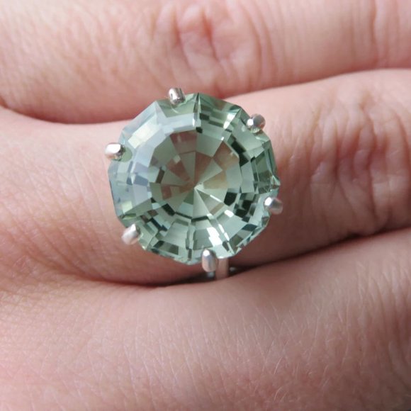 Green Quartz Prasiolite In 14K White Gold Cocktail Ring Size 7 - Picture 4 of 7